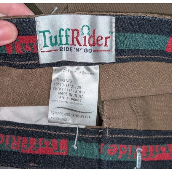 Tuffrider Breeches 28 Women's Brown Front Zip Knee Patches Rib High Rise Pocket - Picture 6 of 7